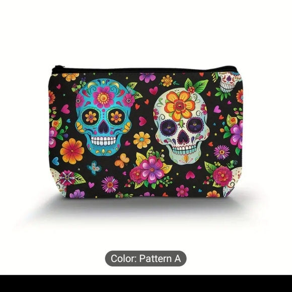 Floral Skull Cosmetic Bag - Black - Picture 1 of 5